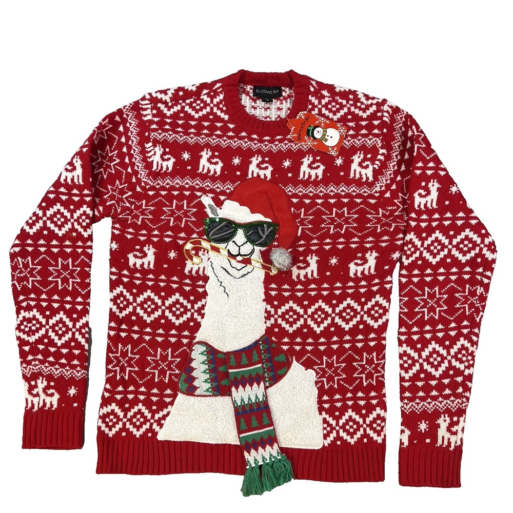 NEW Blizzard Bay Size S‎ Cool LAMA scarf Sunglasses red Ugly Christmas Sweater